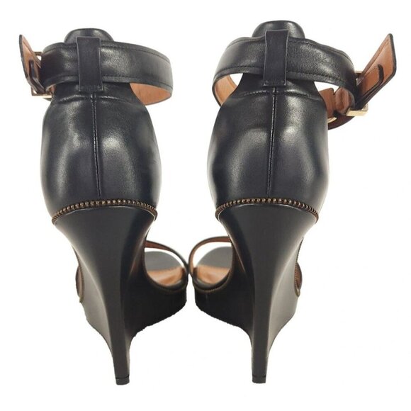 Givenchy Leather Zipper Trim Platform Ankle Strap Wedge Sandals 37.5 US 7 $1245 - Picture 6 of 11